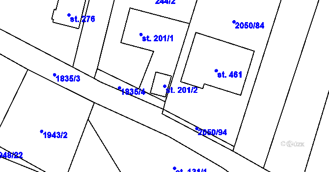 Parcela st. 201/2 v KÚ Tísek, Katastrální mapa