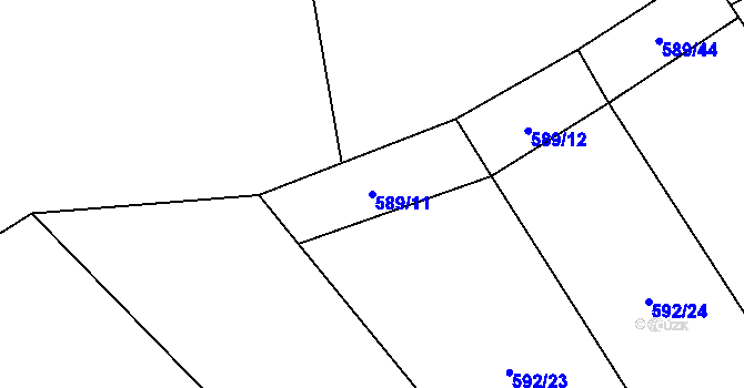 Parcela st. 589/11 v KÚ Tísek, Katastrální mapa
