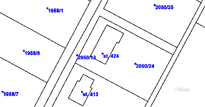 Parcela st. 424 v KÚ Tísek, Katastrální mapa
