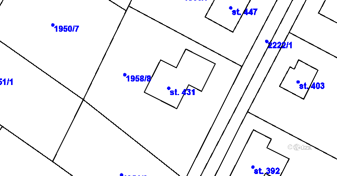 Parcela st. 431 v KÚ Tísek, Katastrální mapa
