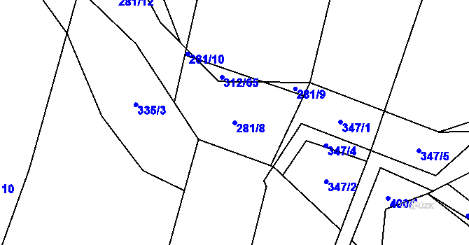 Parcela st. 281/8 v KÚ Tísek, Katastrální mapa