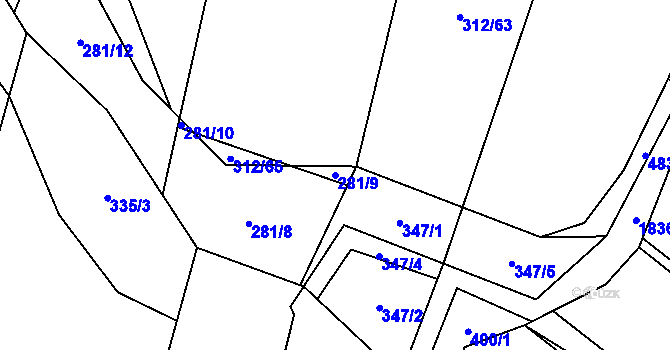 Parcela st. 281/9 v KÚ Tísek, Katastrální mapa