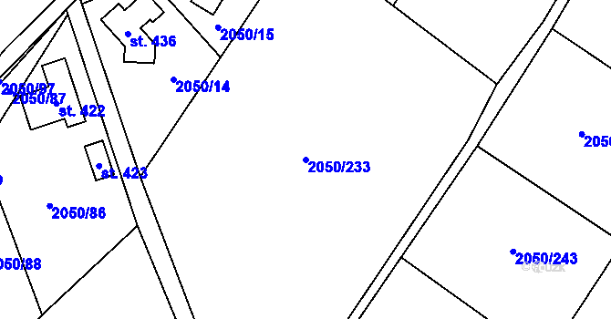 Parcela st. 2050/233 v KÚ Tísek, Katastrální mapa