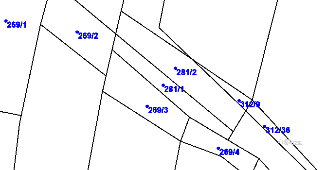 Parcela st. 281/1 v KÚ Tísek, Katastrální mapa