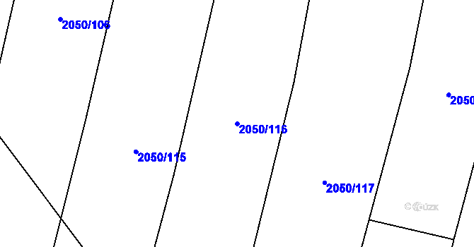 Parcela st. 2050/116 v KÚ Tísek, Katastrální mapa