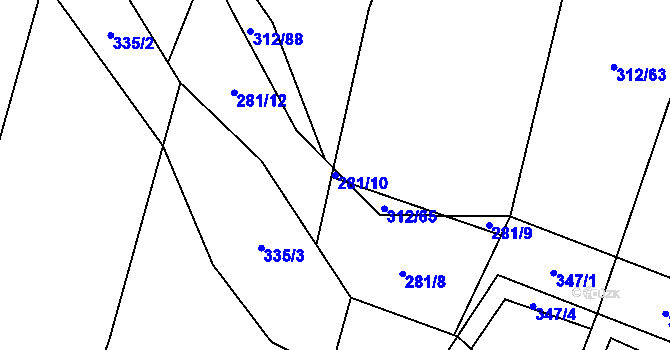 Parcela st. 281/10 v KÚ Tísek, Katastrální mapa