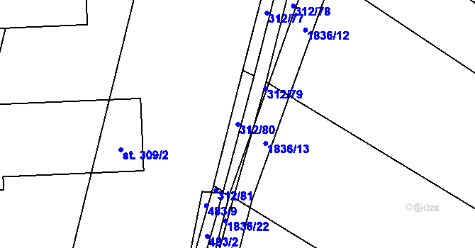 Parcela st. 312/80 v KÚ Tísek, Katastrální mapa