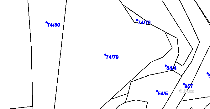 Parcela st. 74/79 v KÚ Tisem, Katastrální mapa