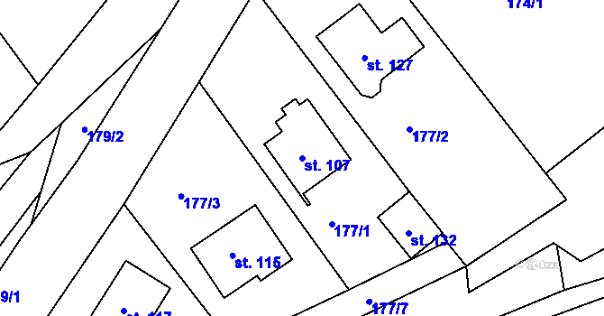 Parcela st. 107 v KÚ Tisem, Katastrální mapa