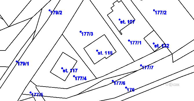 Parcela st. 115 v KÚ Tisem, Katastrální mapa