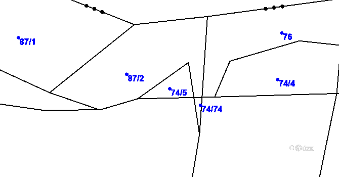 Parcela st. 74/5 v KÚ Tisem, Katastrální mapa