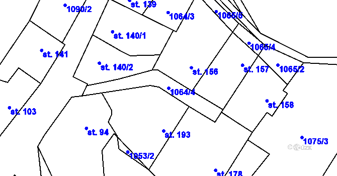 Parcela st. 1064/4 v KÚ Mrzky, Katastrální mapa