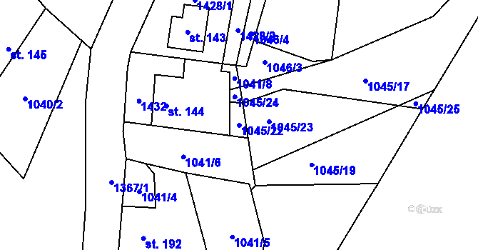 Parcela st. 1045/22 v KÚ Mrzky, Katastrální mapa