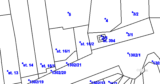Parcela st. 16/2 v KÚ Tismice, Katastrální mapa