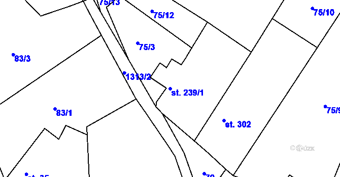 Parcela st. 239/1 v KÚ Tismice, Katastrální mapa