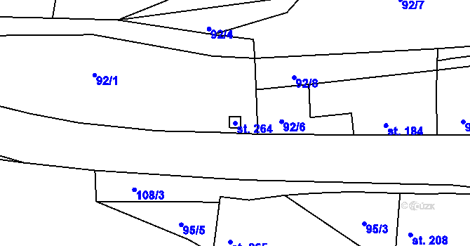 Parcela st. 264 v KÚ Tismice, Katastrální mapa