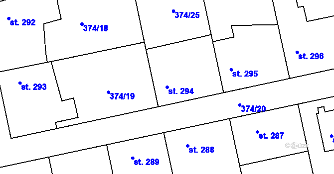 Parcela st. 294 v KÚ Tismice, Katastrální mapa