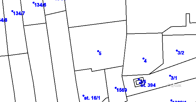 Parcela st. 5 v KÚ Tismice, Katastrální mapa