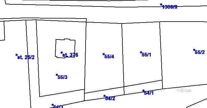 Parcela st. 55/4 v KÚ Tismice, Katastrální mapa