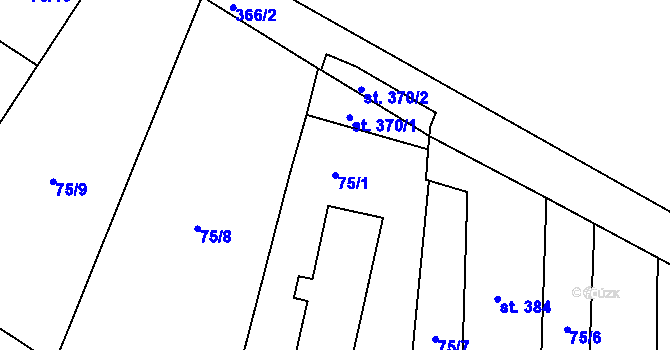 Parcela st. 75/1 v KÚ Tismice, Katastrální mapa