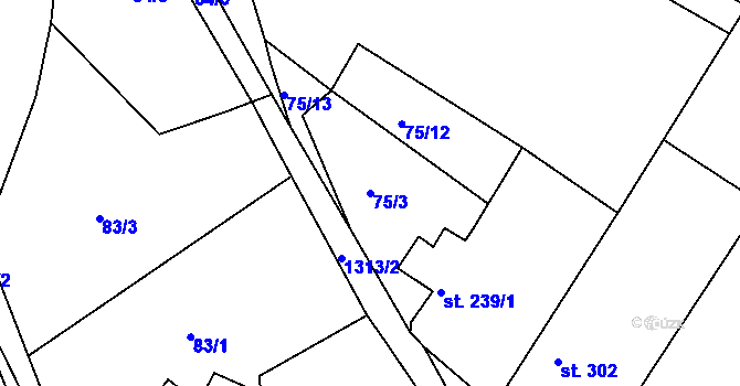 Parcela st. 75/3 v KÚ Tismice, Katastrální mapa