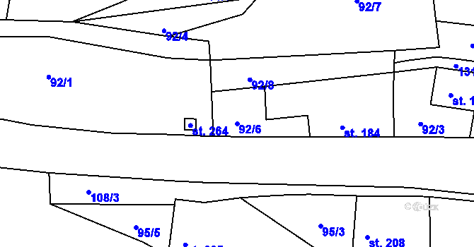 Parcela st. 92/6 v KÚ Tismice, Katastrální mapa