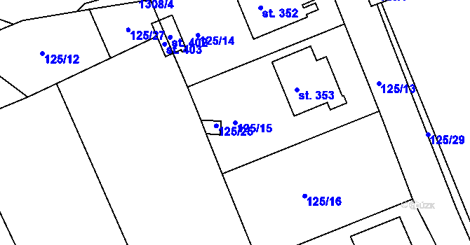 Parcela st. 125/15 v KÚ Tismice, Katastrální mapa