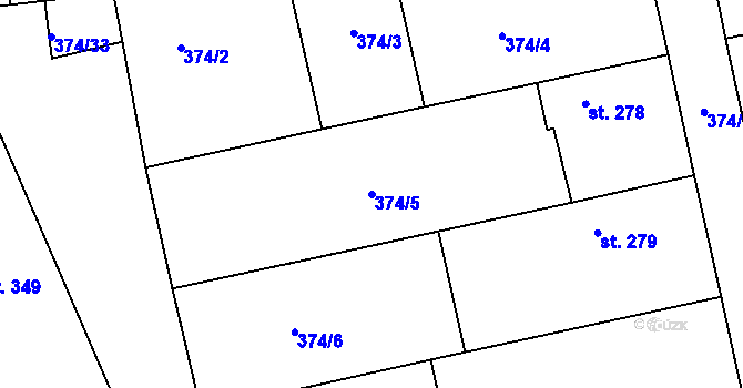 Parcela st. 374/5 v KÚ Tismice, Katastrální mapa