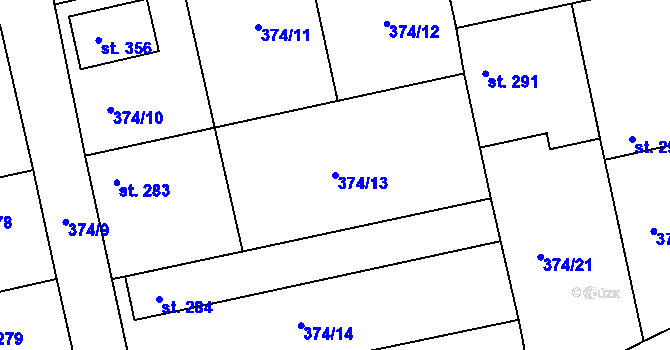 Parcela st. 374/13 v KÚ Tismice, Katastrální mapa