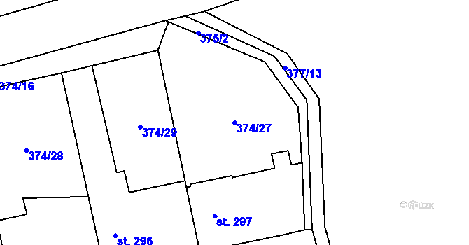 Parcela st. 374/27 v KÚ Tismice, Katastrální mapa