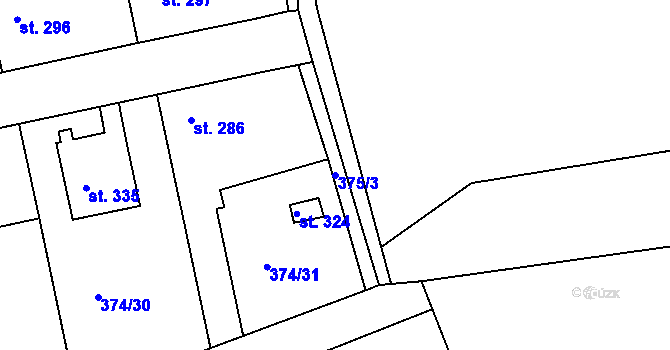 Parcela st. 375/3 v KÚ Tismice, Katastrální mapa
