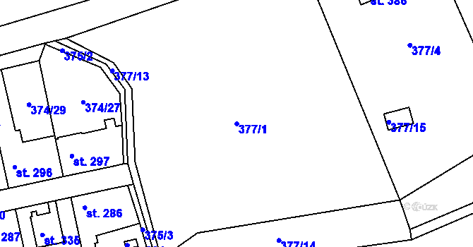 Parcela st. 377/1 v KÚ Tismice, Katastrální mapa