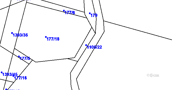 Parcela st. 1105/22 v KÚ Tismice, Katastrální mapa
