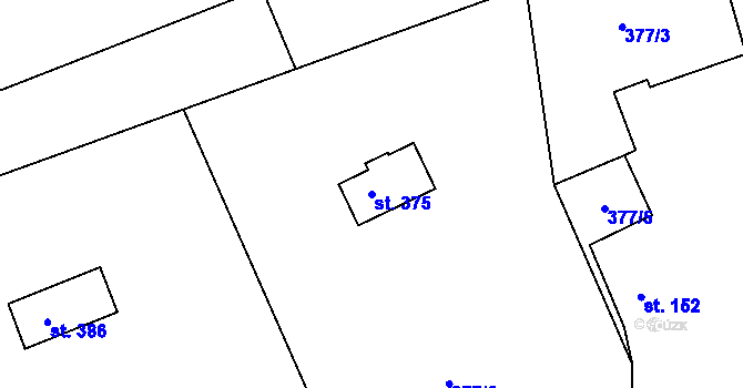 Parcela st. 375 v KÚ Tismice, Katastrální mapa