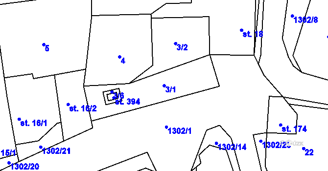 Parcela st. 3/1 v KÚ Tismice, Katastrální mapa