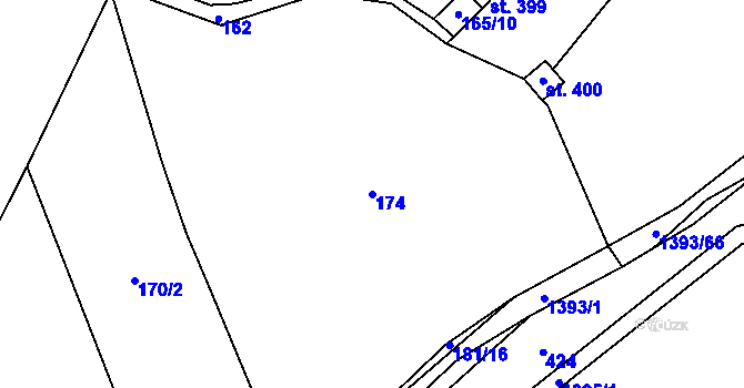 Parcela st. 174 v KÚ Tismice, Katastrální mapa