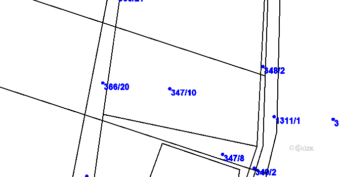 Parcela st. 347/10 v KÚ Tismice, Katastrální mapa