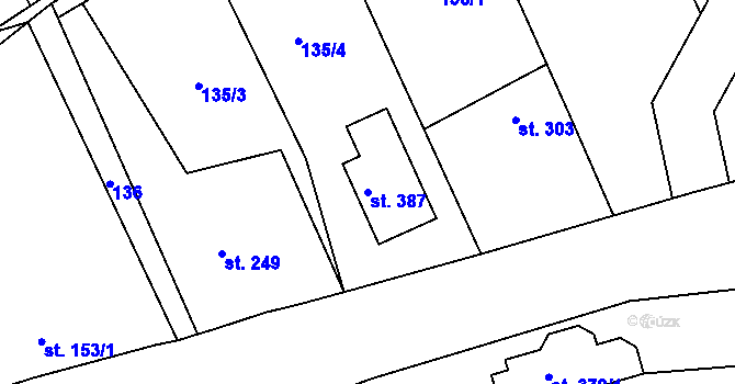 Parcela st. 387 v KÚ Tismice, Katastrální mapa