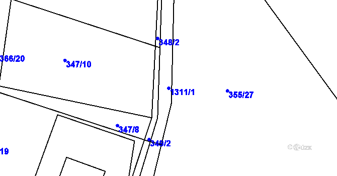 Parcela st. 1311/1 v KÚ Tismice, Katastrální mapa