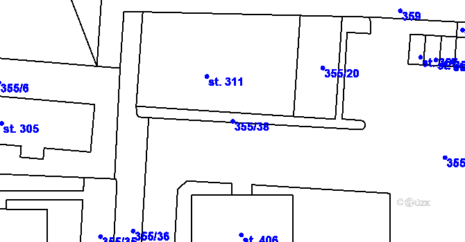 Parcela st. 355/38 v KÚ Tismice, Katastrální mapa