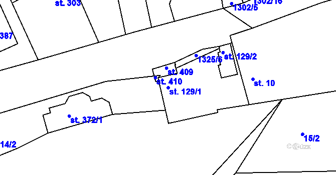 Parcela st. 129/1 v KÚ Tismice, Katastrální mapa