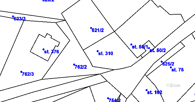 Parcela st. 310 v KÚ Vrátkov, Katastrální mapa