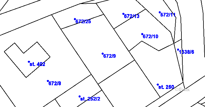 Parcela st. 672/9 v KÚ Vrátkov, Katastrální mapa