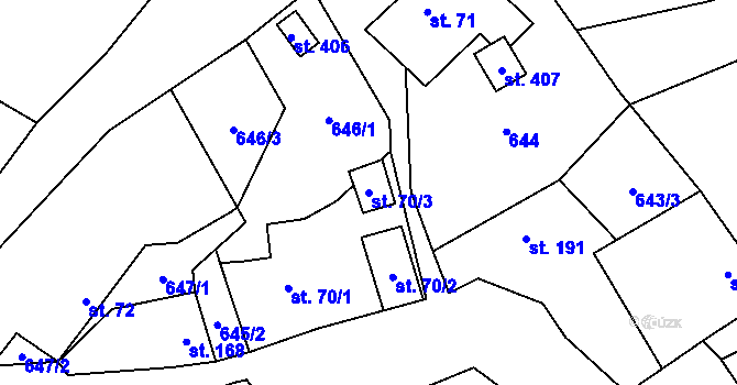 Parcela st. 70/3 v KÚ Vrátkov, Katastrální mapa