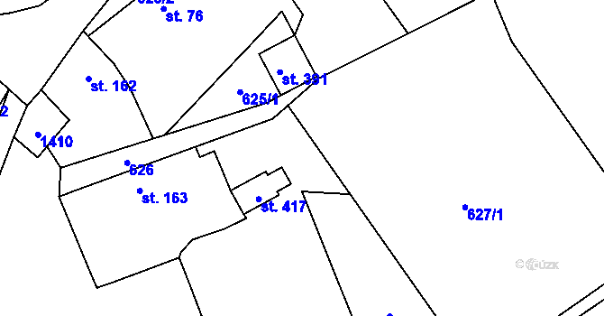 Parcela st. 627/3 v KÚ Vrátkov, Katastrální mapa