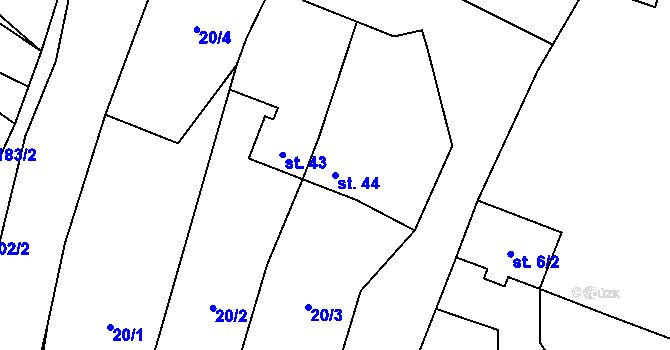 Parcela st. 44 v KÚ Tisov, Katastrální mapa
