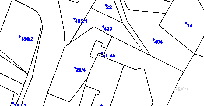 Parcela st. 45 v KÚ Tisov, Katastrální mapa