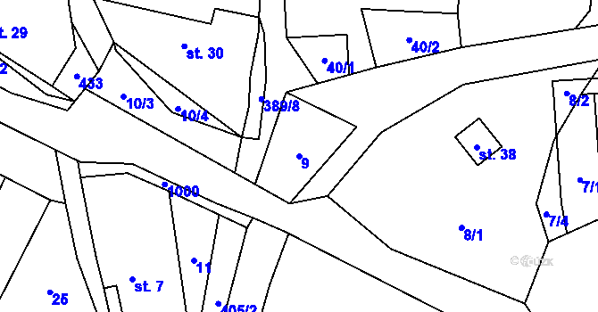 Parcela st. 9 v KÚ Tisov, Katastrální mapa