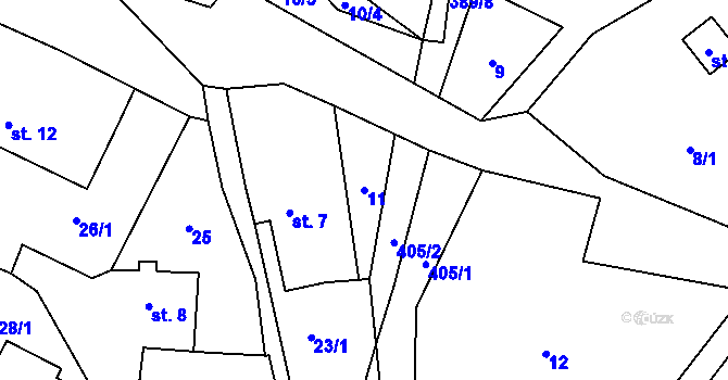 Parcela st. 11 v KÚ Tisov, Katastrální mapa
