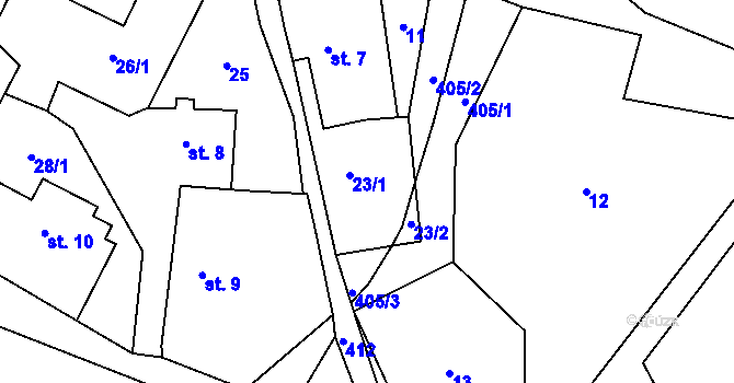 Parcela st. 23 v KÚ Tisov, Katastrální mapa